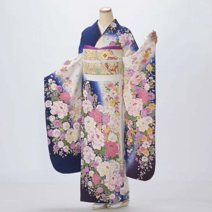 f0522080r】【青・紺系】振袖 レンタル フルセット Lサイズ 【状態:S