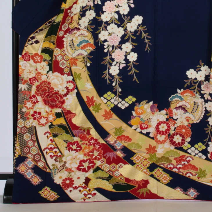 f0720061r】【青・紺系】振袖 レンタル フルセット Lサイズ 【状態:A