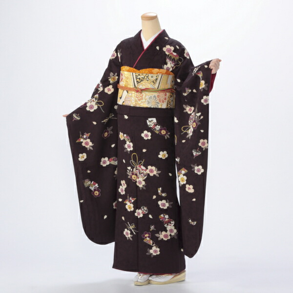 f0420119r2】【茶系】振袖 レンタル フルセット Lサイズ 【状態:A