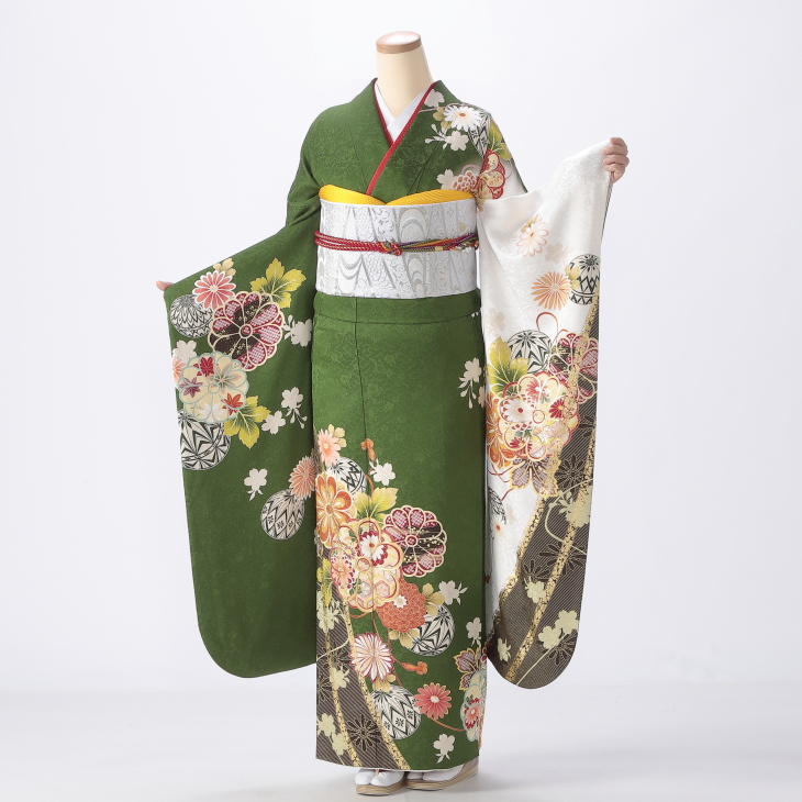 f0721109r2】【グリーン系】振袖 レンタル フルセット Lサイズ 成人式