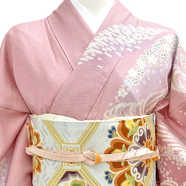 a2211406】【レンタル】訪問着 フルセット くすみピンク 絞り風 L