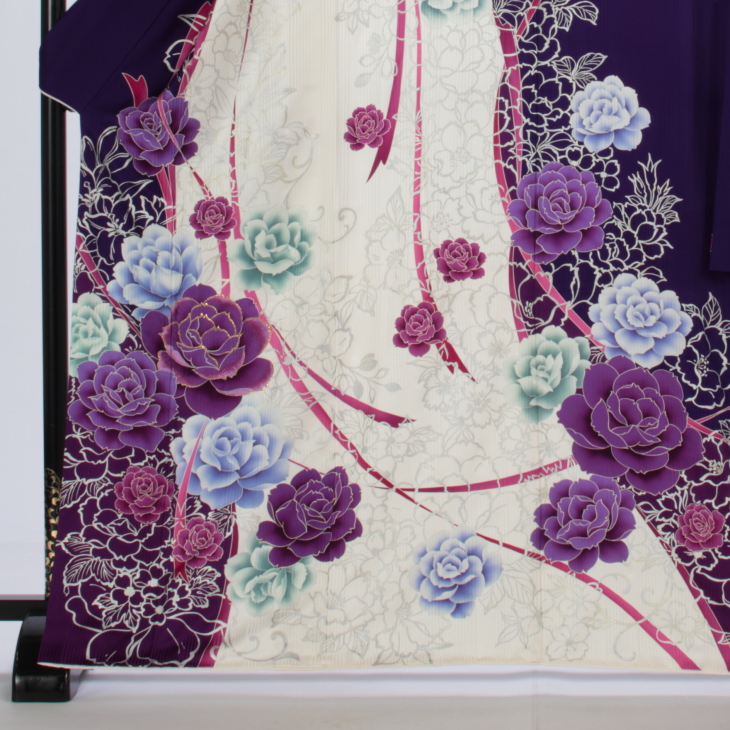 f1015020r2】【紫系】振袖 レンタル フルセット Mサイズ 【状態:A