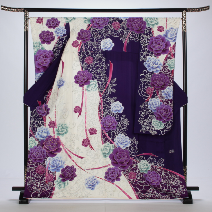 f1015020r2】【紫系】振袖 レンタル フルセット Mサイズ 【状態:A