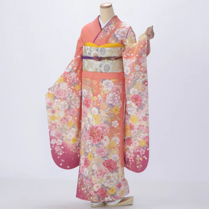 f0416113r】【からし・黄系】振袖 レンタル フルセット Mサイズ 【状態