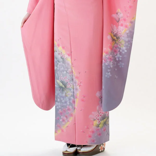 f0508532r2】【ピンク・オレンジ系】振袖 レンタル フルセット Lサイズ