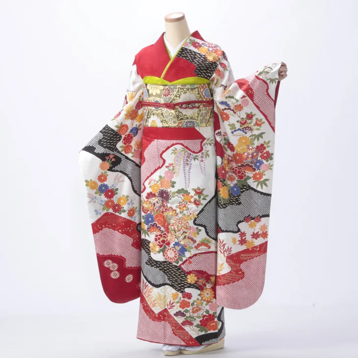 f0918044r】【赤・ワイン系】振袖 レンタル フルセット Lサイズ 【状態