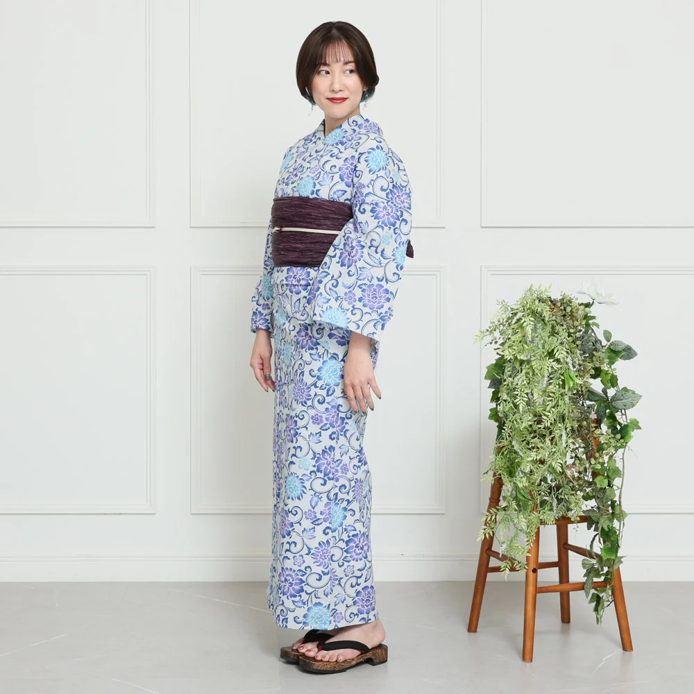 y2412006】浴衣 レディース 兵児帯 2点セット 人気の牡丹唐草 桜 花柄