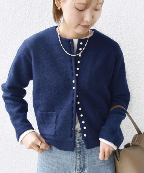 SHIPS（シップス） カーディガン 「手洗い可能」パール モチーフ