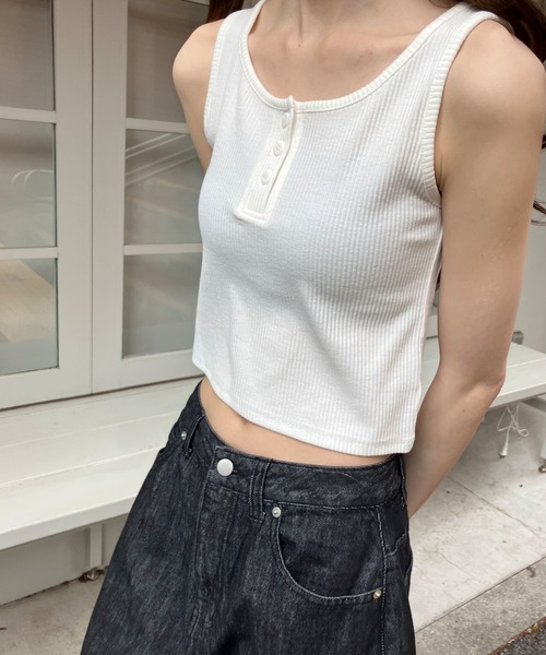 meJane（ミージェーン） タンクトップ ノースリーブ ヘンリーネック