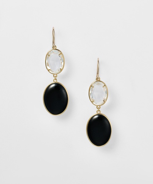 agete（アガット） ピアス ゴールドクォーツ／ジェットピアス