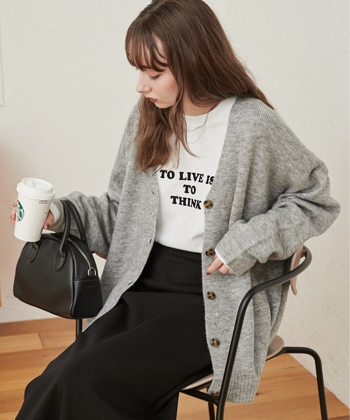 ANGIE カーディガン オーバーサイズ Vネック ニットカーディガン