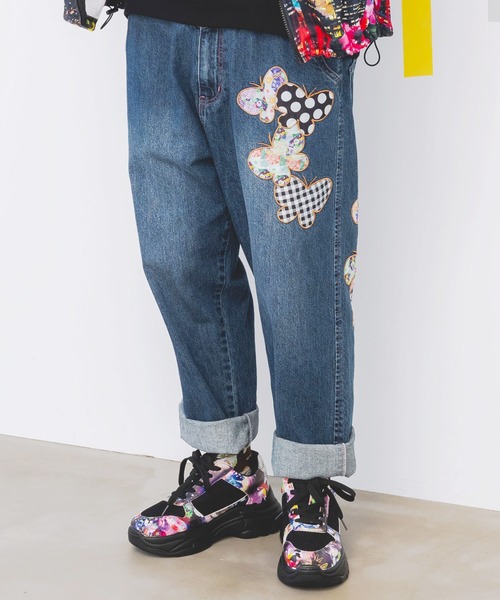 ScoLar（スカラー） パンツ デニム ジーンズ 143653：蝶刺繍アップリケ