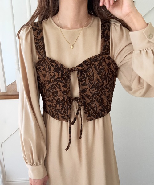 LAUIR（ラウアー） ワンピース パフスリーブワンピース+ジャガード