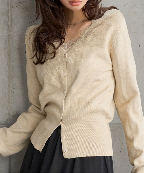 KOBE LETTUCE（神戸レタス） カーディガン 襟レースニットカーディガン