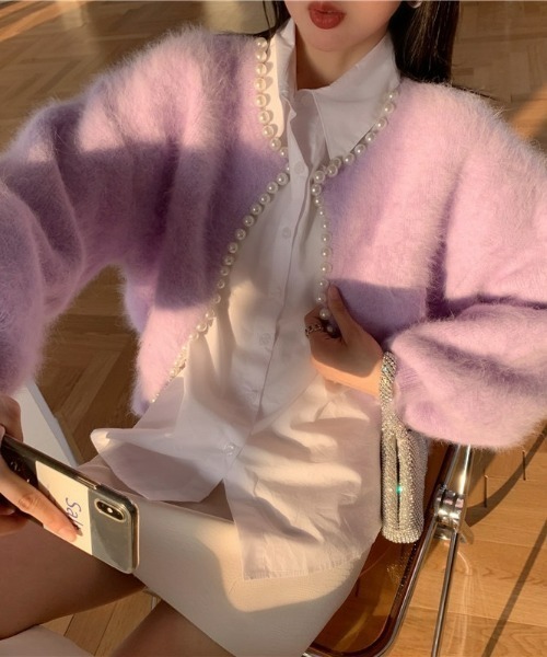 今日限定BABY, THE カーディガンファー衿付きパール ローズピンク