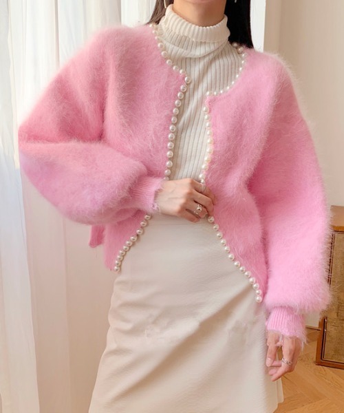 今日限定BABY, THE カーディガンファー衿付きパール ローズピンク