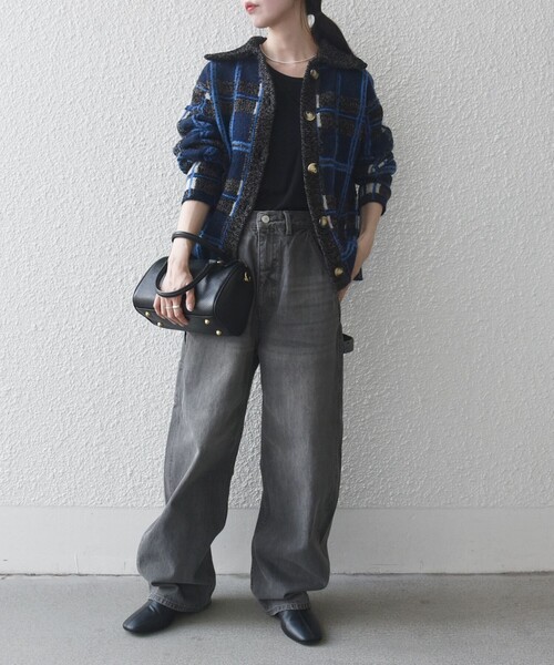 SHIPS any カーディガン any:「手洗い可能」チェック ジャカード 襟