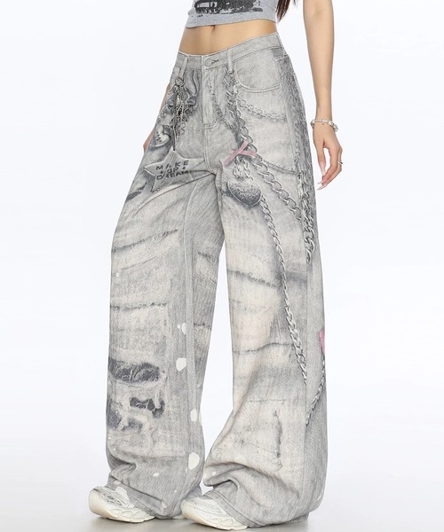 Sibra（シブラ） ジーンズ デニム デニムパンツ チェーンプリント×Y2K