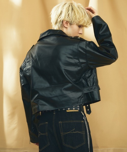 Shoowtime（ショウタイム） 革ジャン ライダース 合成皮革ショート丈