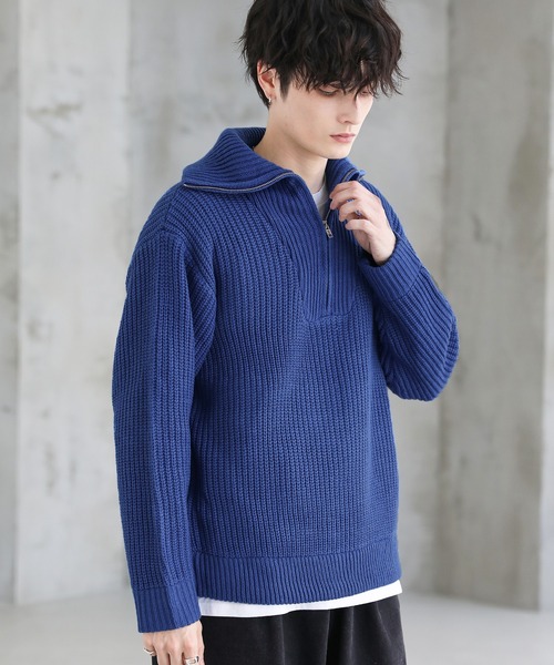 ASTRONOMY セーター ニット ビッグシルエット畦編みハーフジップニット