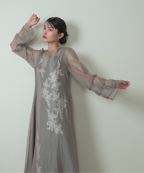 Kana ドレス モチーフレース シアー ワンピース パーティードレス 結婚