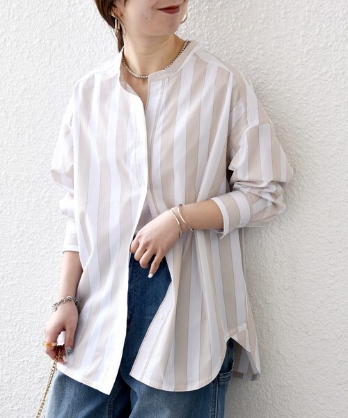 SHIPS any ブラウス シャツ any:「洗濯機可能」REPREVE バンド カラー