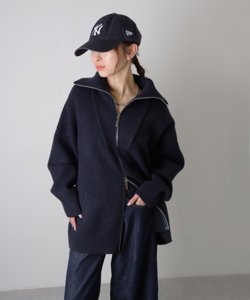 コート アウター double zip oversized knit jacket /ダブルジップ