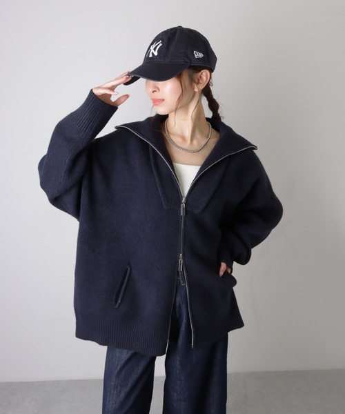 コート アウター double zip oversized knit jacket /ダブルジップ