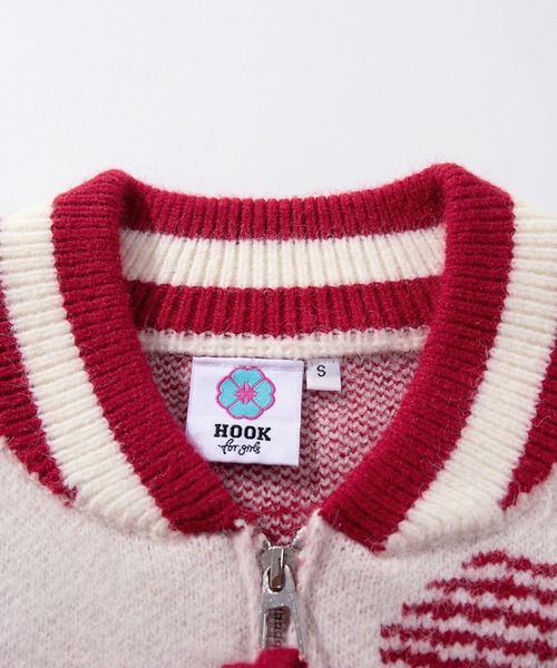 カーディガン 「HOOK」for girls ハート立体刺繍ニットスタジャン