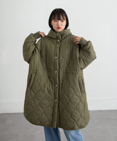 ダウンコート ダウンジャケット キルトフード付き中綿ダウンコート