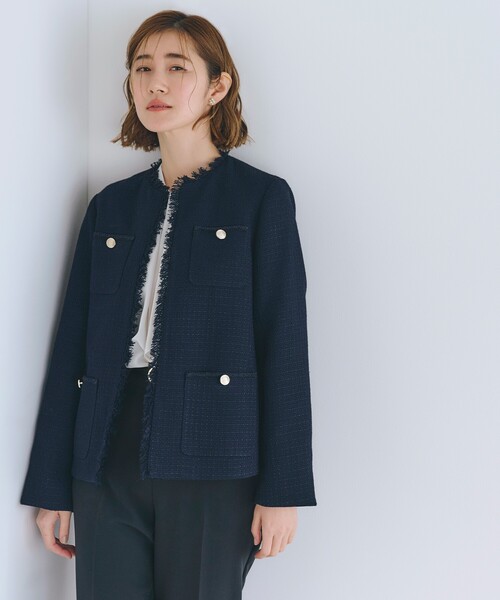 grove（グローブ） ジャケット ノーカラージャケット フリンジツイード
