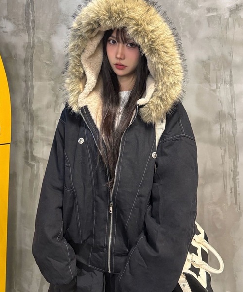 VIBGYOR コート アウター ファー付きフード ミリタリーブルゾン