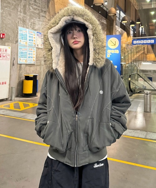 VIBGYOR コート アウター ファー付きフード ミリタリーブルゾン