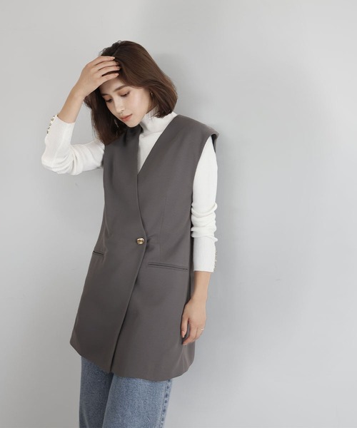 ELFRANK ベスト ジレ バックシアーノーカラージレ/ベスト レディース