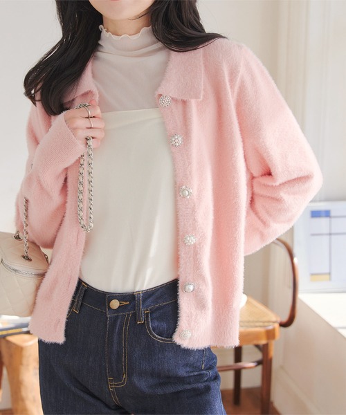 KOBE LETTUCE（神戸レタス） カーディガン 襟付きビジューボタン