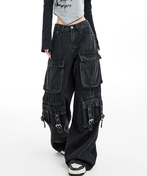 lilful カーゴパンツ ベルト付き Y2K ストリート ウォッシュドワイド