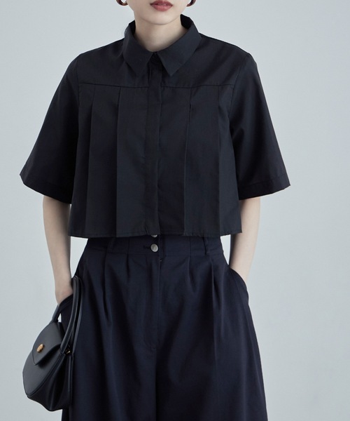 etoll.（エトル） ブラウス シャツ タックプリーツクロップドシャツ