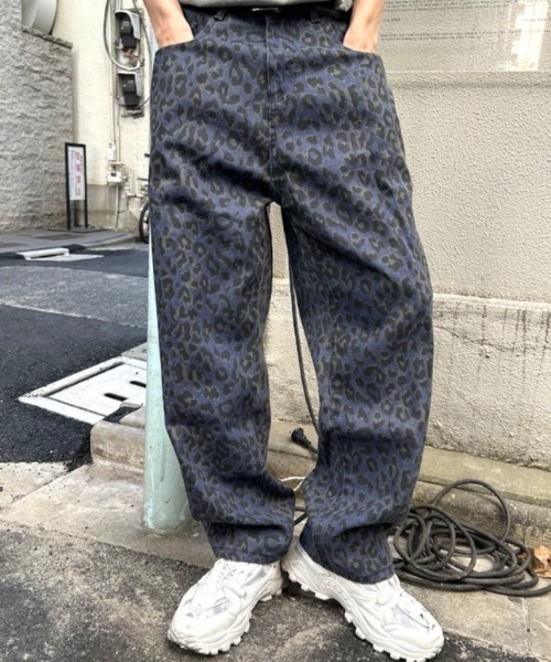 B.R.U ジーンズ レオパード アニマル柄ストレートデニムパンツ メンズ