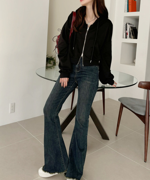 Ada. パーカー クロップド ジップアップ パーカー レディース