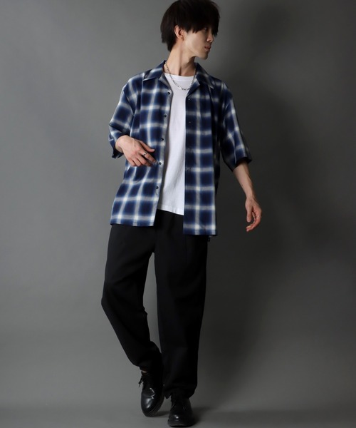 SITRY（シトリー） シャツ Ombre check Oversize open Collar shirt