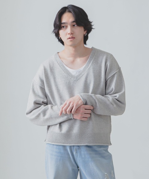 ZIP FIVE -White Line- セーター ニット 「White Line」 杢 Vネック