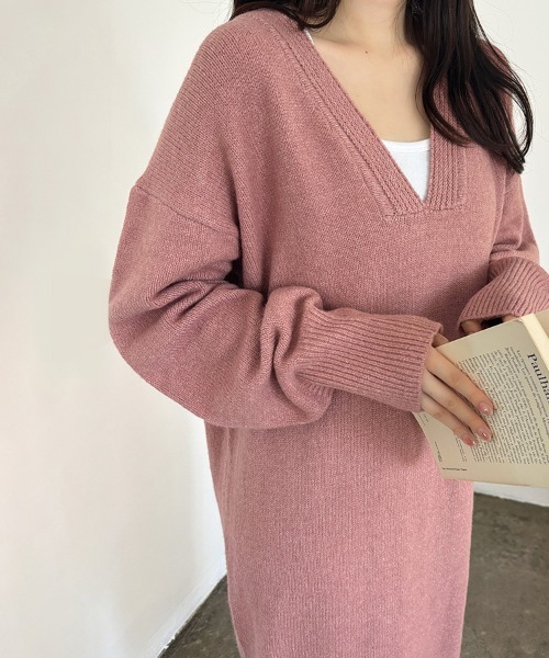 ワンピース 天竺編みVネックニットロングワンピース : ZOZOTOWN Yahoo