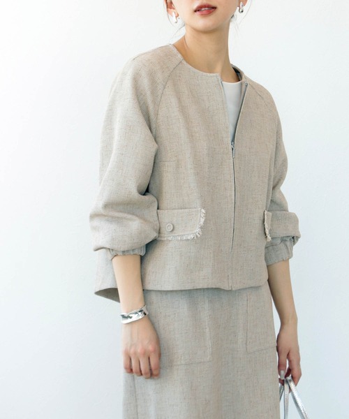 Jines（ジネス） ジャケット ノーカラージャケット ミックスツイード