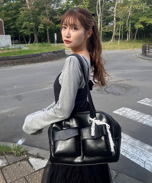 napinna maison ボストンバッグ ダブルポケットスクエアトートバッグ