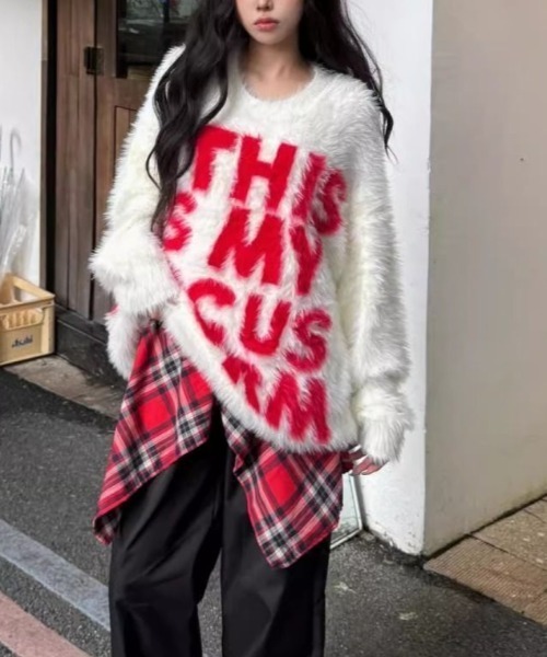 DIAVEL ニット セーター ジャカードシャギーオーバーサイズニットプル