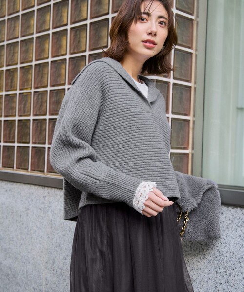 ニット セーター 「洗える」ウールカシミヤチャンキー クロップド