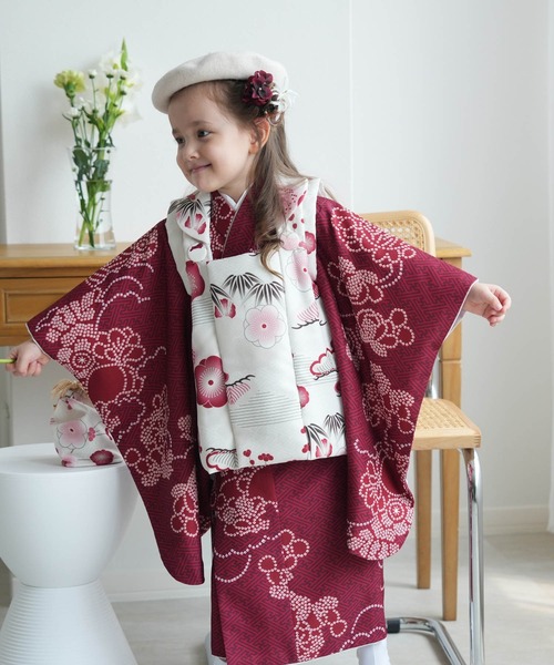 utatane 着物 七五三3歳用被布コートセット 女の子 ひよこ商店 レトロ