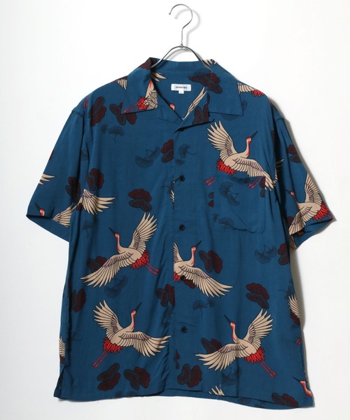 シャツ レーヨン 総柄 オープンカラー アロハシャツ 開襟シャツ メンズ