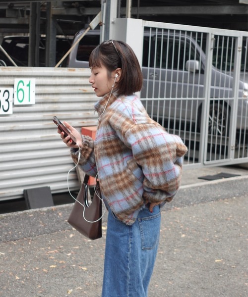 TEEN BOOP ブルゾン アウター シャギーチェックブルゾン レディース