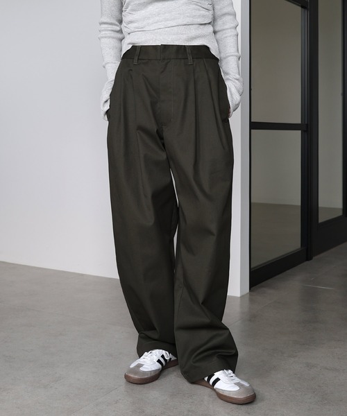 ANME チノパン TCツイル2タックテーパードロングパンツ レディース